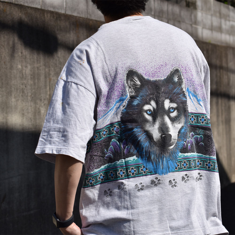 90's “wolf” オオカミ アニマルプリント Tシャツ USA製 230506