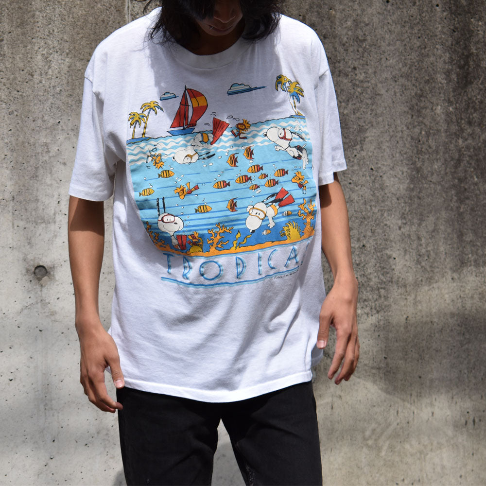 80's Peanuts / SNOOPY "TROPICAL" ARTEXボディ 海外アニメ キャラ Tシャツ USA製 230601H
