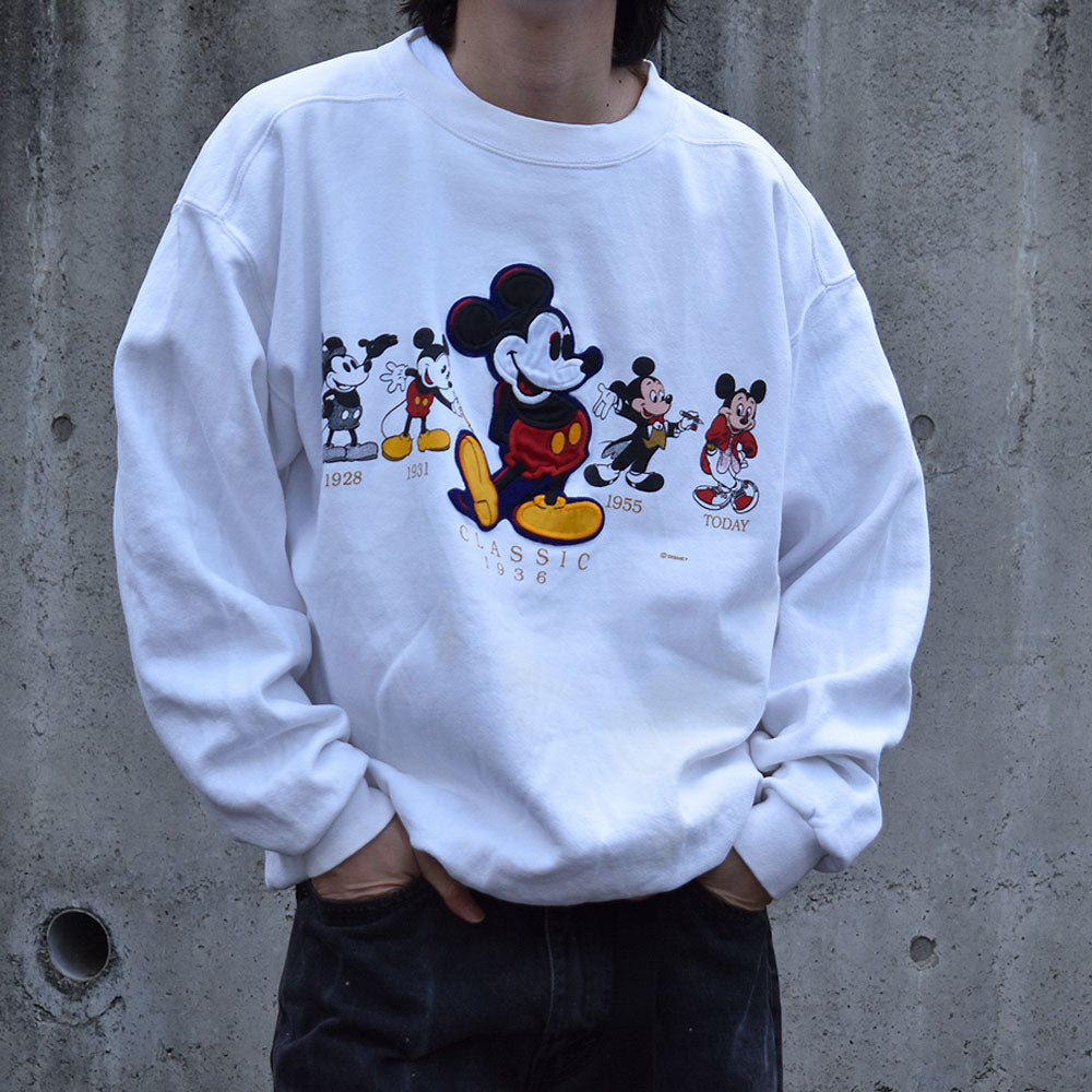 90's Disney “Mickey Classics / 1928 - TODAY” ワッペン スウェット USA製 240507
