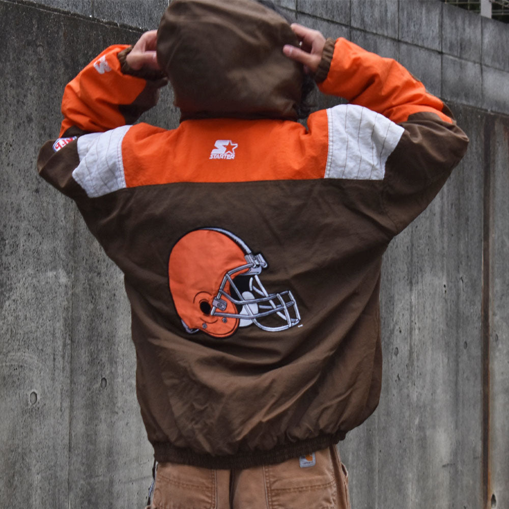 90’s STARTER ”NFL Cleveland Browns” 中綿入り フード ナイロンプルオーバー 231212