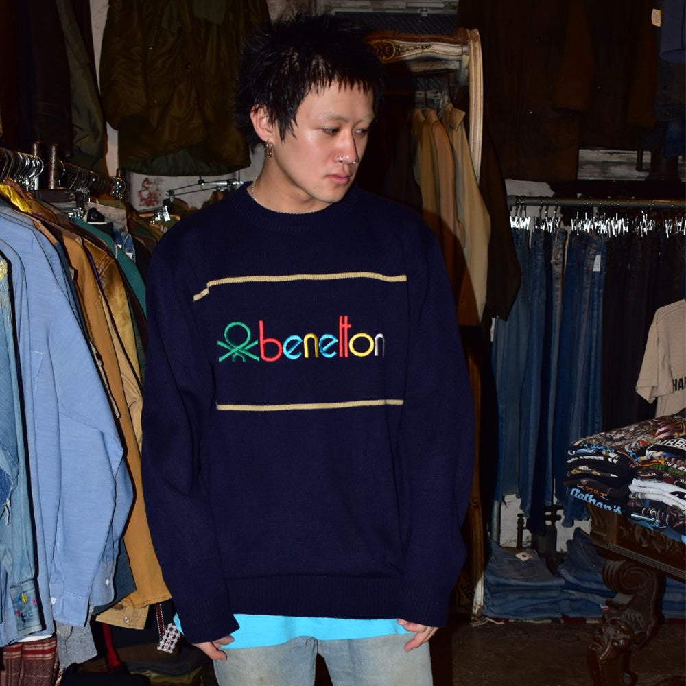80’s~ benetton ロゴ刺繍 ニット セーター 261016H