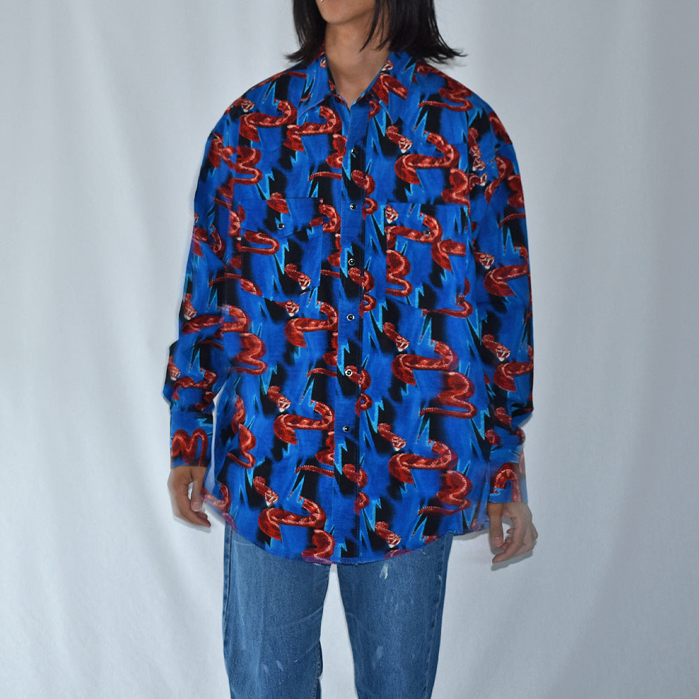 90's Wrangler 総柄 ヘビ ウエスタンシャツ 231004