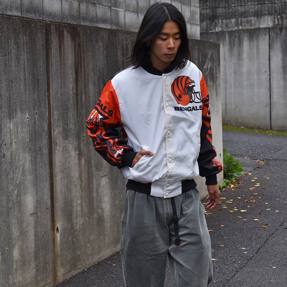 90's Chalk Line “NFL Cincinnati Bengals” スタジャン ナイロンジャケット USA製 231028H