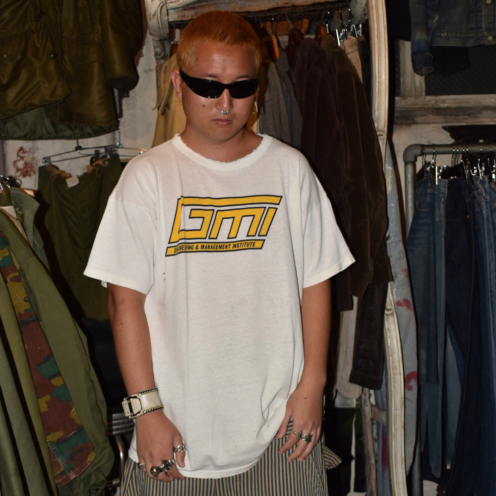 80's Champion "GMI" 染み込みプリント ボロ カレッジTシャツ USA製 260918H