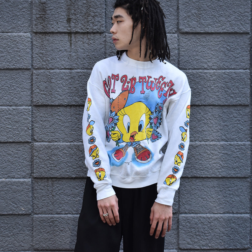 90's Looney Tunes "TWEETY" 海外アニメ キャラ スウェット USA製 230305H