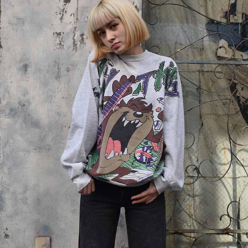 90's Looney Tunes/ルーニー・テューンズ "タズマニアンデビル" AOP スウェット USA製 221218