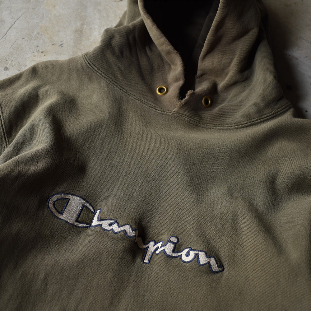 90's Champion 配色リブ スクリプトロゴ リバースウィーブ パーカー USA製 220714H