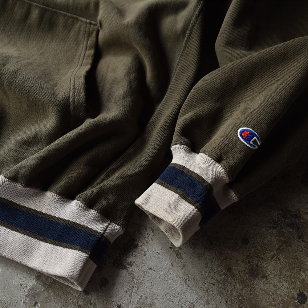 90's Champion 配色リブ スクリプトロゴ リバースウィーブ パーカー USA製 220714H