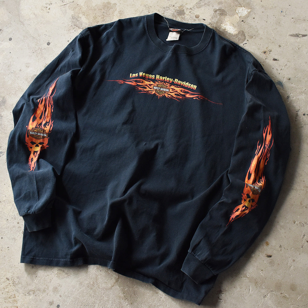 90's Harley-Davidson/ハーレーダビッドソン ファイヤーパターン! Long sleeve Tee 220428