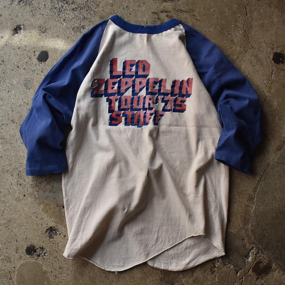 70's SHOWCO / Led Zeppelin "Tour'75 STAFF" ラグラン ロック Tシャツ 230415H