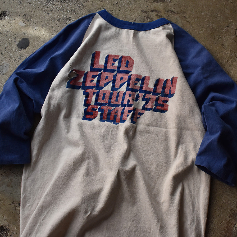 70's SHOWCO / Led Zeppelin "Tour'75 STAFF" ラグラン ロック Tシャツ 230415H