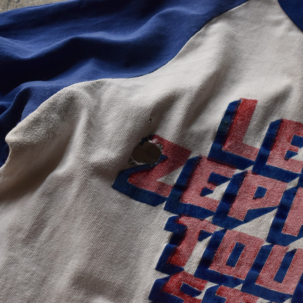 70's SHOWCO / Led Zeppelin "Tour'75 STAFF" ラグラン ロック Tシャツ 230415H