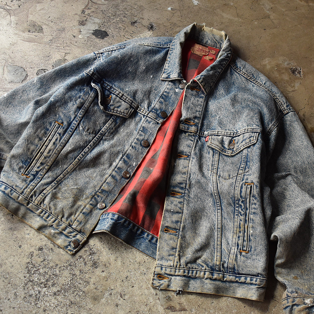 90's　Levi's/リーバイス　ブロックチェックライナー！　ペンキ！　70417デニムジャケット　USA製　221113H