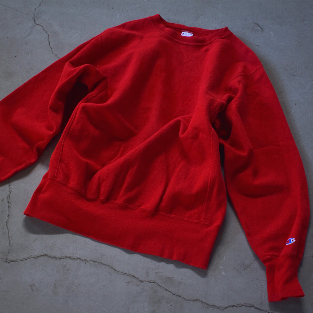 90's Champion/チャンピオン 目無し！ 無地 RED RWスウェット USA製