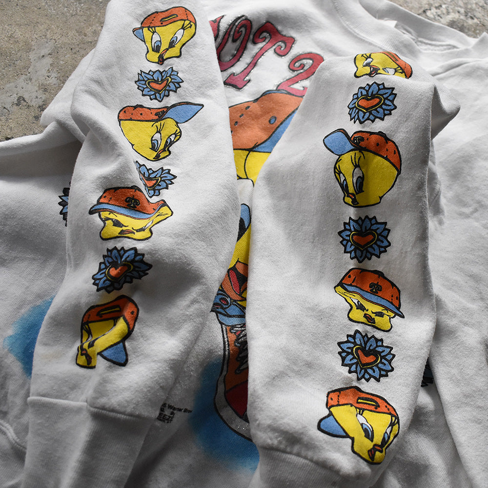 90's Looney Tunes "TWEETY" 海外アニメ キャラ スウェット USA製 230305H