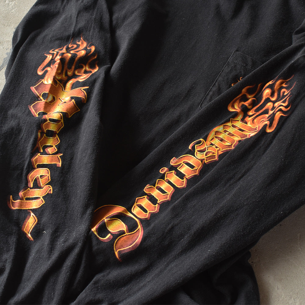 Y2K Harley Davidson 袖プリ ファイヤーパターン!L/S ポケットTシャツ 220805