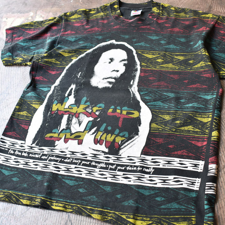 90's Bob Marley/ボブマーリー　"Wake up And Live"　総柄Ｔシャツ　