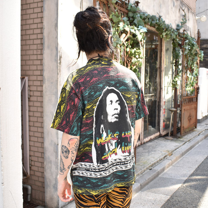 90's Bob Marley "Wake up And Live" 総柄 レゲエ Tシャツ