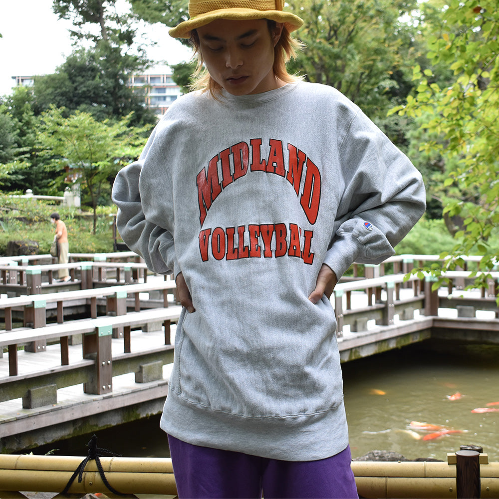 90's Champion "MIDLAND VOLLEYBALL" 2段プリント RWスウェット USA製 221002H