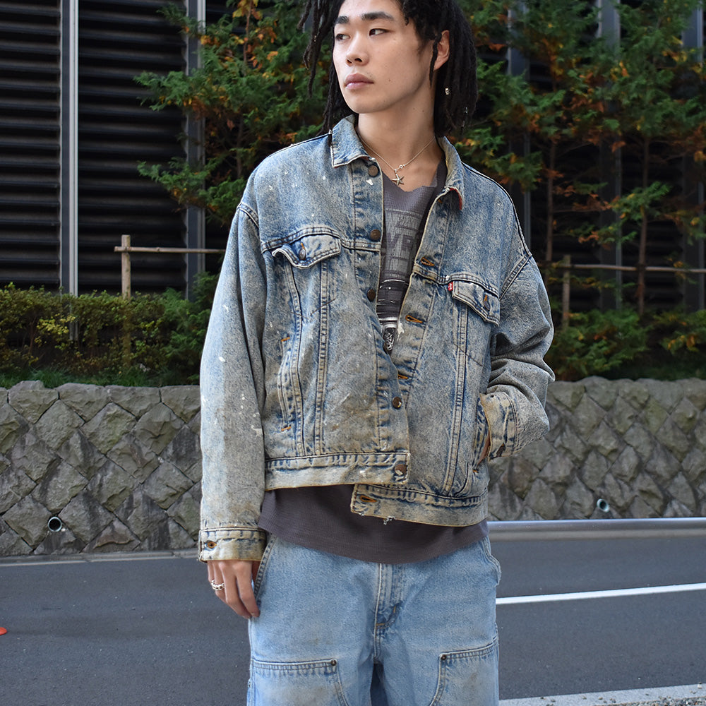 90's Levi's/リーバイス ブロックチェックライナー! ペンキ! 70417デニムジャケット USA製 221113H