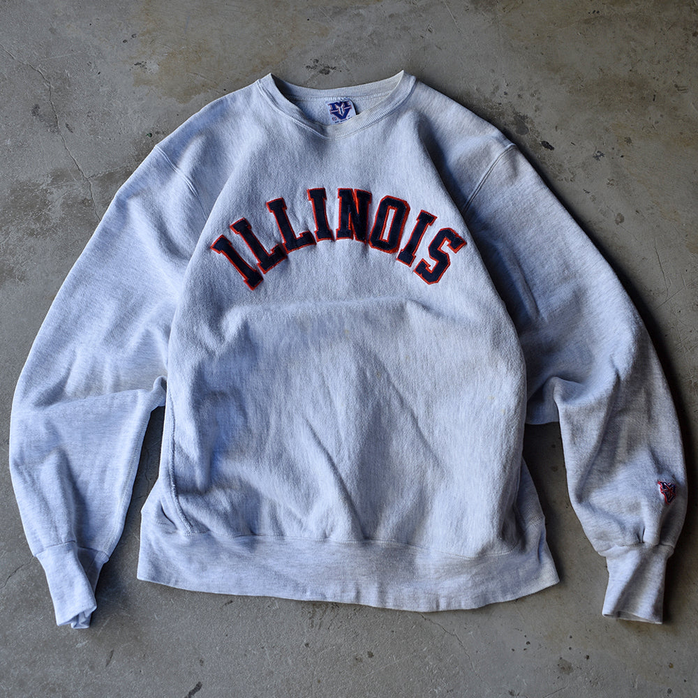 90's MV SPORT “ILLINOIS” ワッペン刺繍 リバースタイプ スウェット USA製 221206