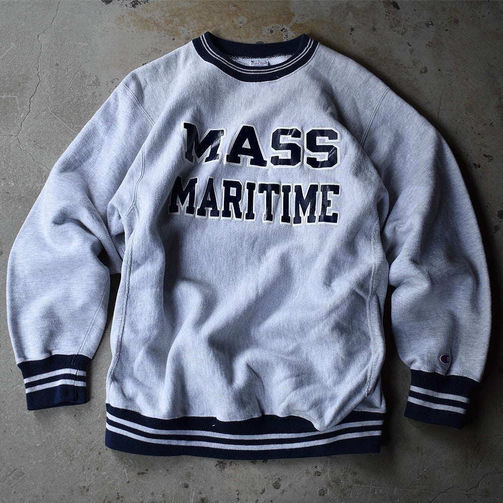 90's　Champion/チャンピオン “MASS MARITIME” 配色リブ RWスウェット　USA製　221014