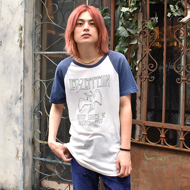 70's LED ZEPPELIN / レッド・ツェッペリン "UNITED STATES OF AMERICA 1977" ラグランTシャツ USA製 210926