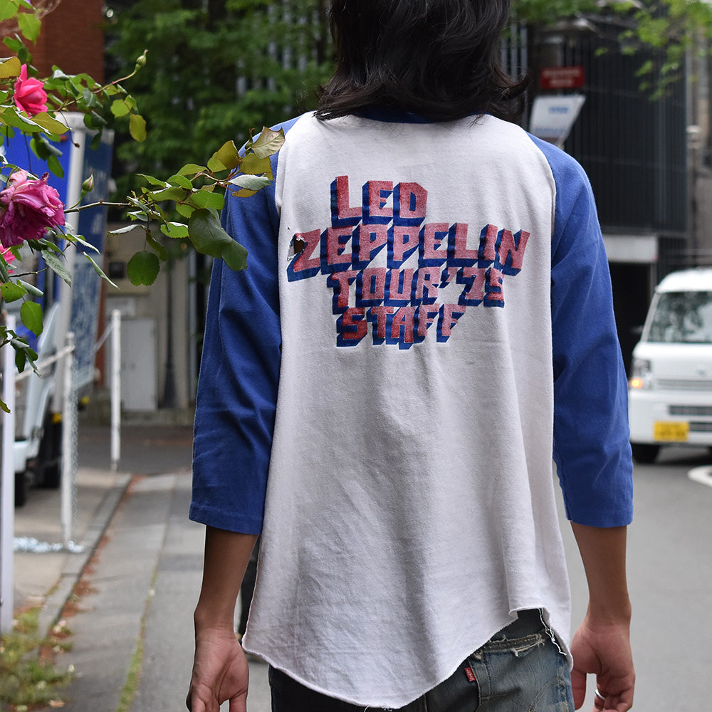 70's SHOWCO / Led Zeppelin "Tour'75 STAFF" ラグラン ロック Tシャツ 230415H