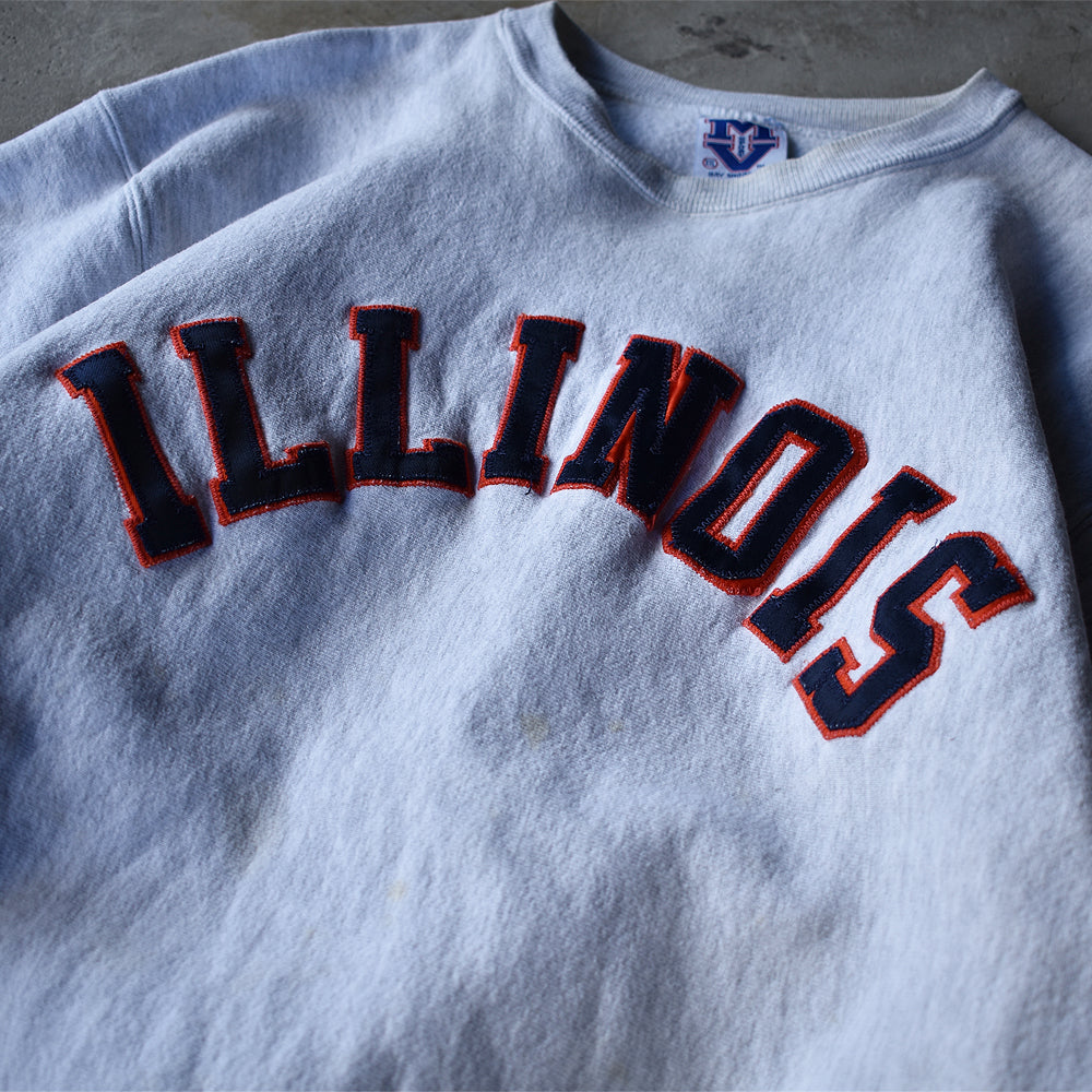 90's MV SPORT “ILLINOIS” ワッペン刺繍 リバースタイプ スウェット USA製 221206