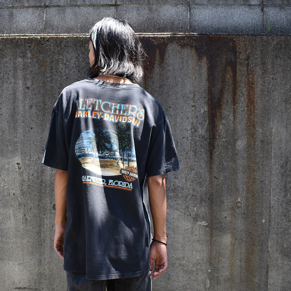 Y2K Harley-Davidson “DAYTONA BIKE WEEK 2001” ファイヤーパターン! 両面プリント Tシャツ USA製 250409