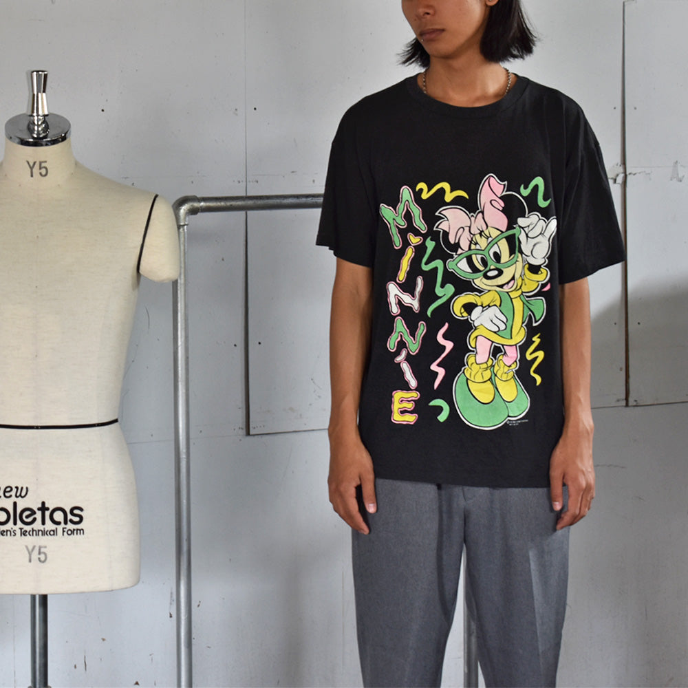 80-90’s Disney ”Mickey & Minnie” 両面プリント キャラクターTシャツ USA製 220611