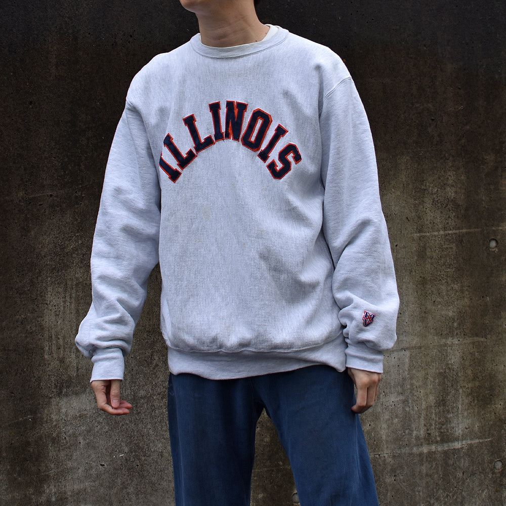 90's MV SPORT “ILLINOIS” ワッペン刺繍 リバースタイプ スウェット USA製 221206