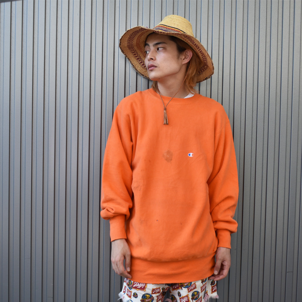 90’s Champion 目つき オレンジ RWスウェット USA製 250308