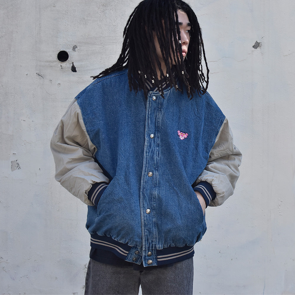 90's NORTH BAY “PINK PANTHER” デニム切り替え アワードジャケット 231128H
