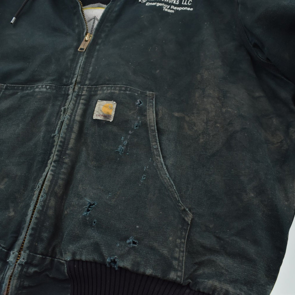 Y2K Carhartt ”ボロ＆フェード” アクティブジャケット スカルパッチ 黒 260929H