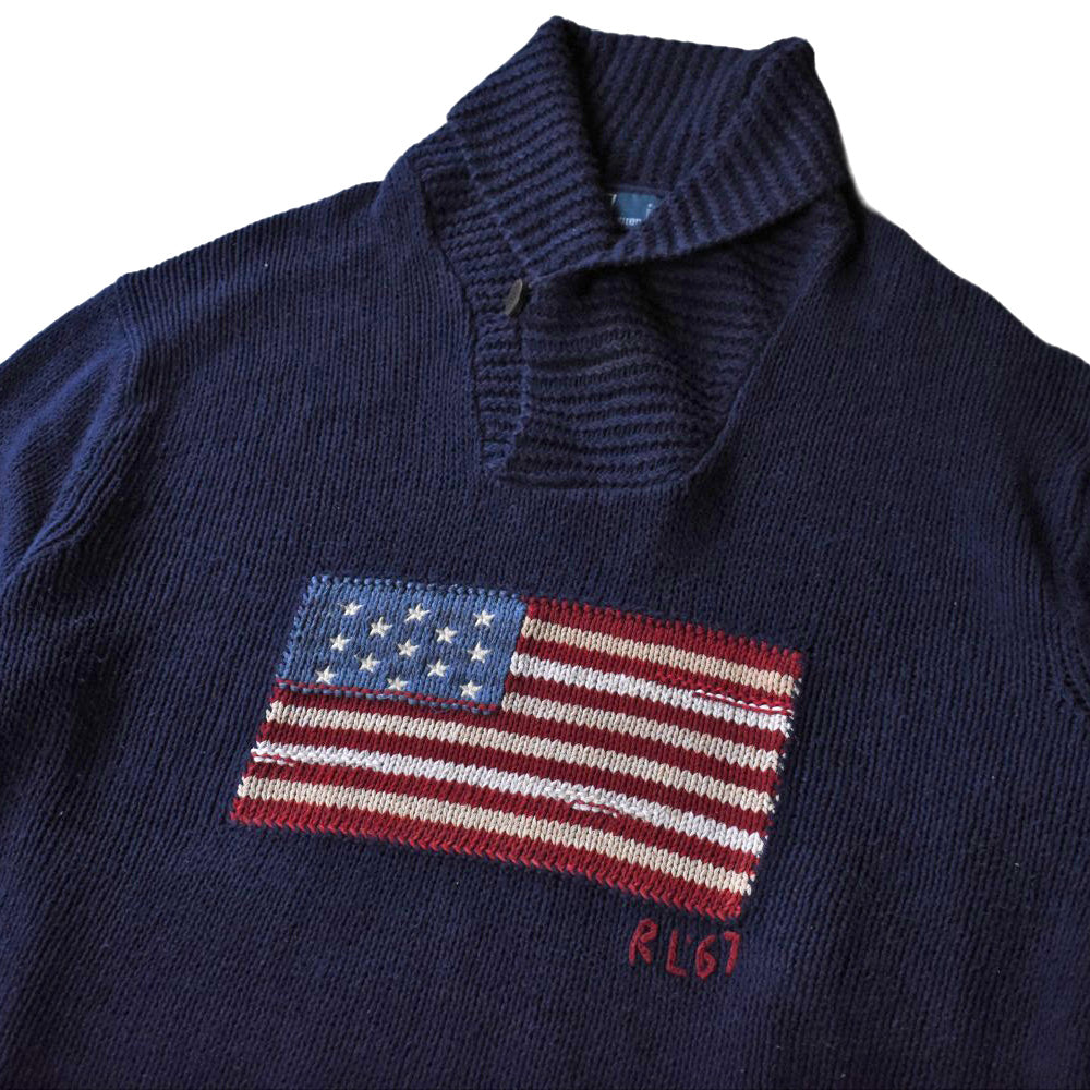 90's Polo by Ralph Lauren 星条旗 ショールカラー ニット セーター 260113H