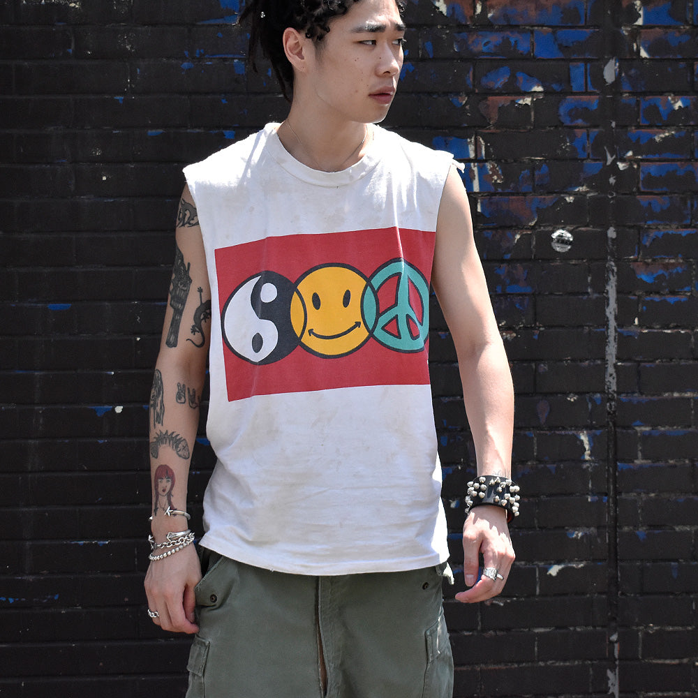 90's “Ying-yang＆Smile＆Peace” ロゴ カットオフTシャツ USA製 240812H