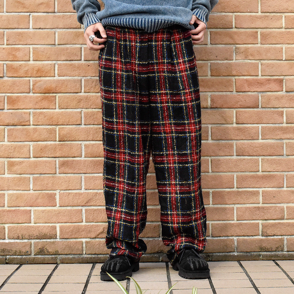 90's デッドストック！ le chateau タック入り チェック柄 ウールパンツ 241008H