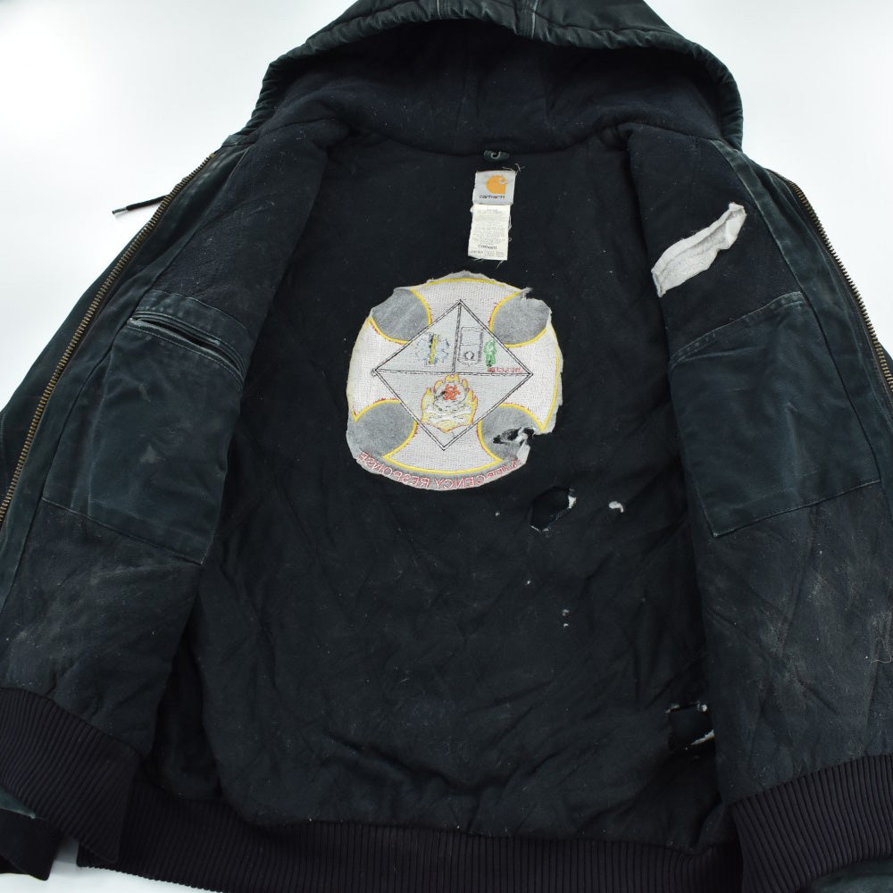Y2K Carhartt ”ボロ＆フェード” アクティブジャケット スカルパッチ 黒 260929H
