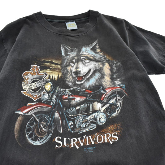 80’s HARLEY-DAVIDSON / 3D EMBLEM “SURVIVORS” オオカミ ハーレーT USA製 260619H