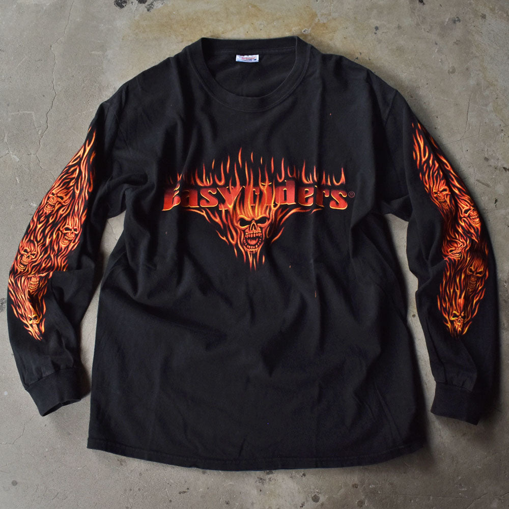 Y2K “Easyriders” 袖プリ ファイヤーパターン！ ロングスリーブ Tシャツ 231005