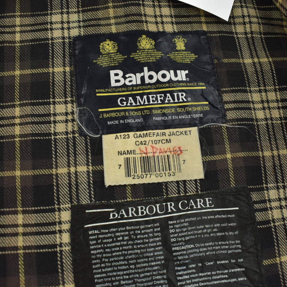 90’s Barbour 旧3ワラント "GAMEFAIR" オイルドジャケット 261016H