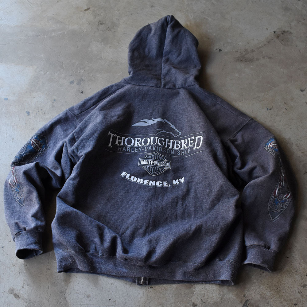 Y2K Harley-Davidson “THOROUGHBRED” 袖プリント ジップパーカー 240617