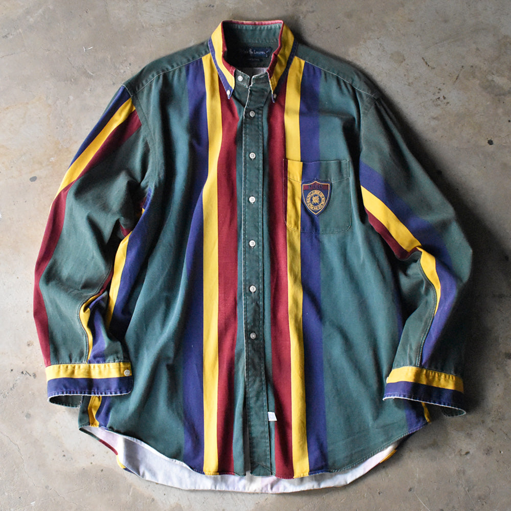 90's Ralph Lauren エンブレムパッチ マルチストライプ ボタンダウンシャツ 240327 S2080