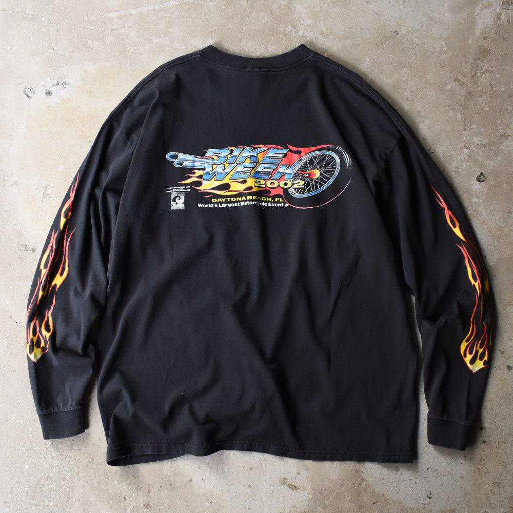 Y2K JENSEN ”BIKEWEEK 2002” ファイヤーパターン！ バイク Tシャツ USA製 250513