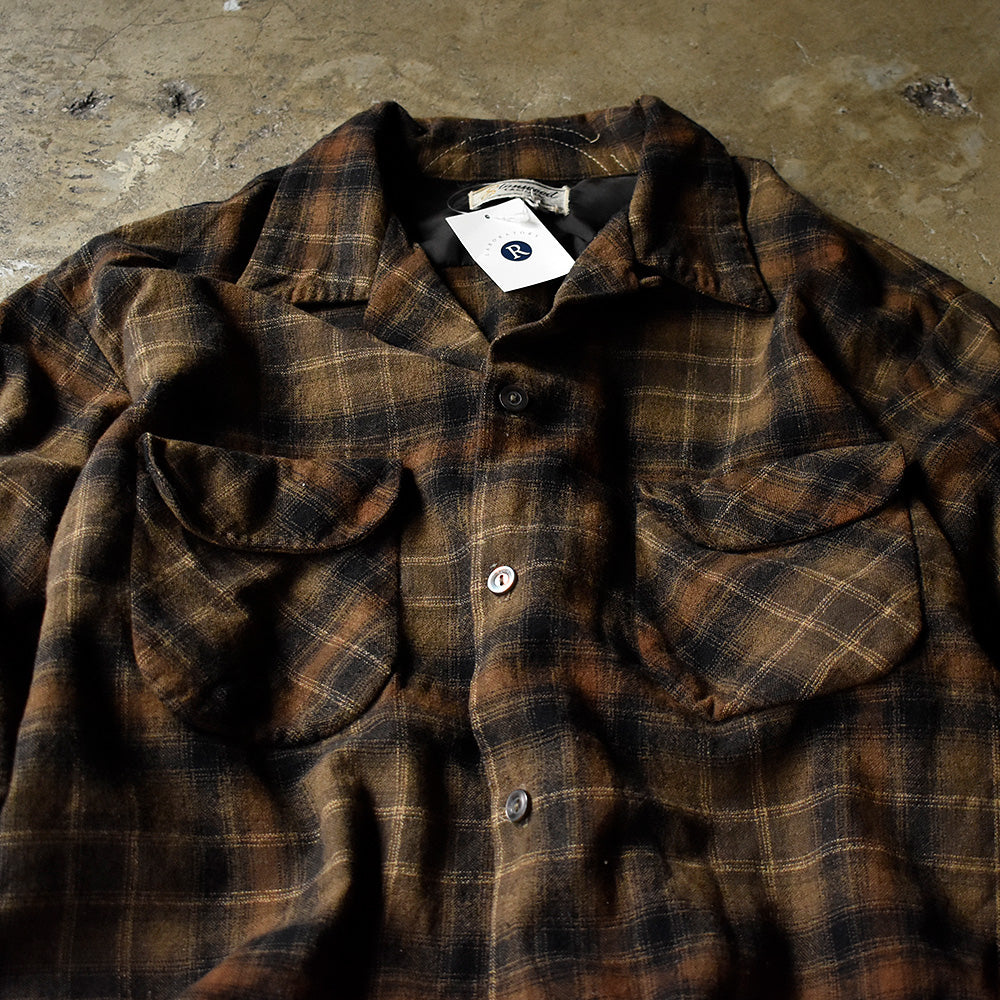60's Stanwood CASUALS ブラウン×ブラック！ チェック柄 ウールシャツ 241108H