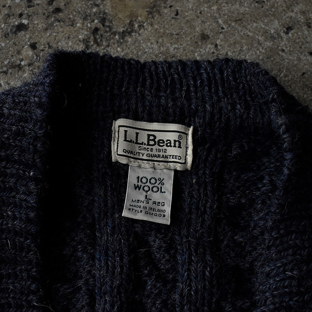 90's～ L.L.Bean アラン柄 ウールニットカーディガン アイルランド製 231107H