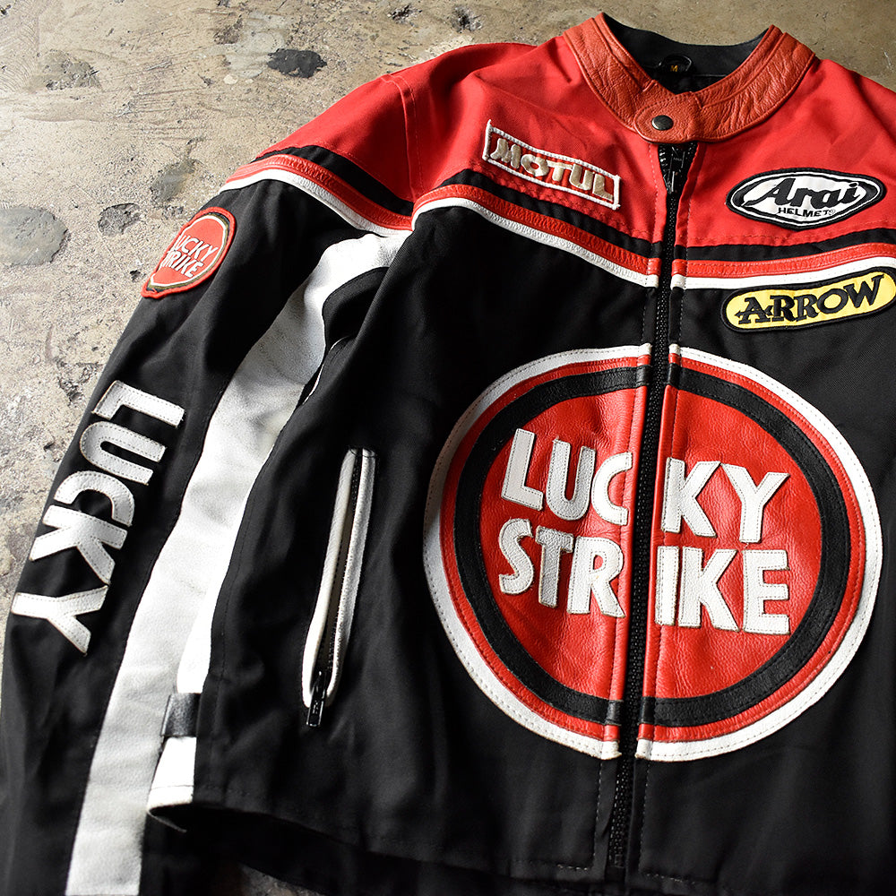90's Real Leather “Lucky Strike” モーターサイクル レーシングジャケット 240314H