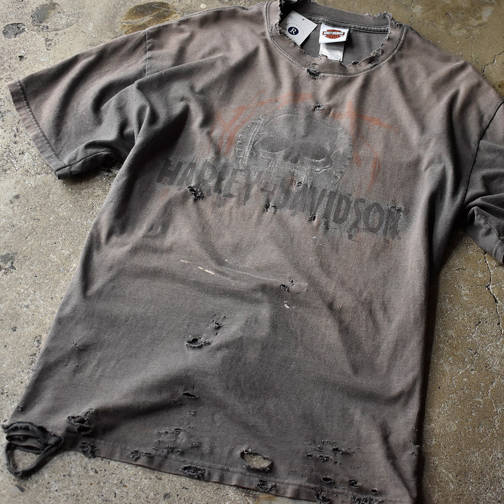 ハーレーダビッドソン スカル 両面プリント バイクTシャツ ボロ 2007年 古着
