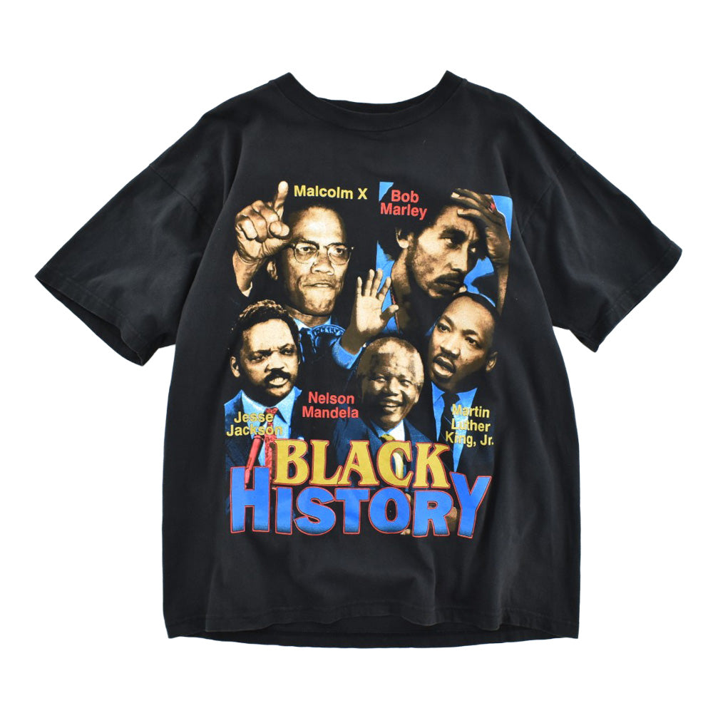 90's "BLACK HISTORY" Malcolm X Bob Marley フォトT 260721H